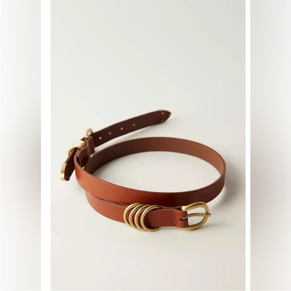 Free People East Meets West Double Buckle Leather Fashion Belt - Picture 2 of 5